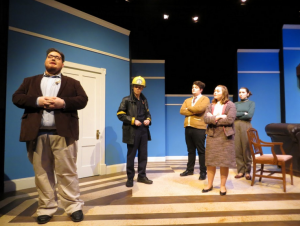 Cast of “The Bald Soprano” from left to right: Keith J. Clark, Jonas Maines, Nate Red, Morgan Steward and Julia Allen. (Photo by Stan Spilecki)