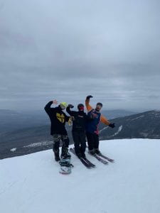 Left to Right: Simon Kern, Ryan Townsend and Sam Scheff skiing and snowboarding at Sugarloaf Mountain. Photo submitted by Abby Pomerleau.